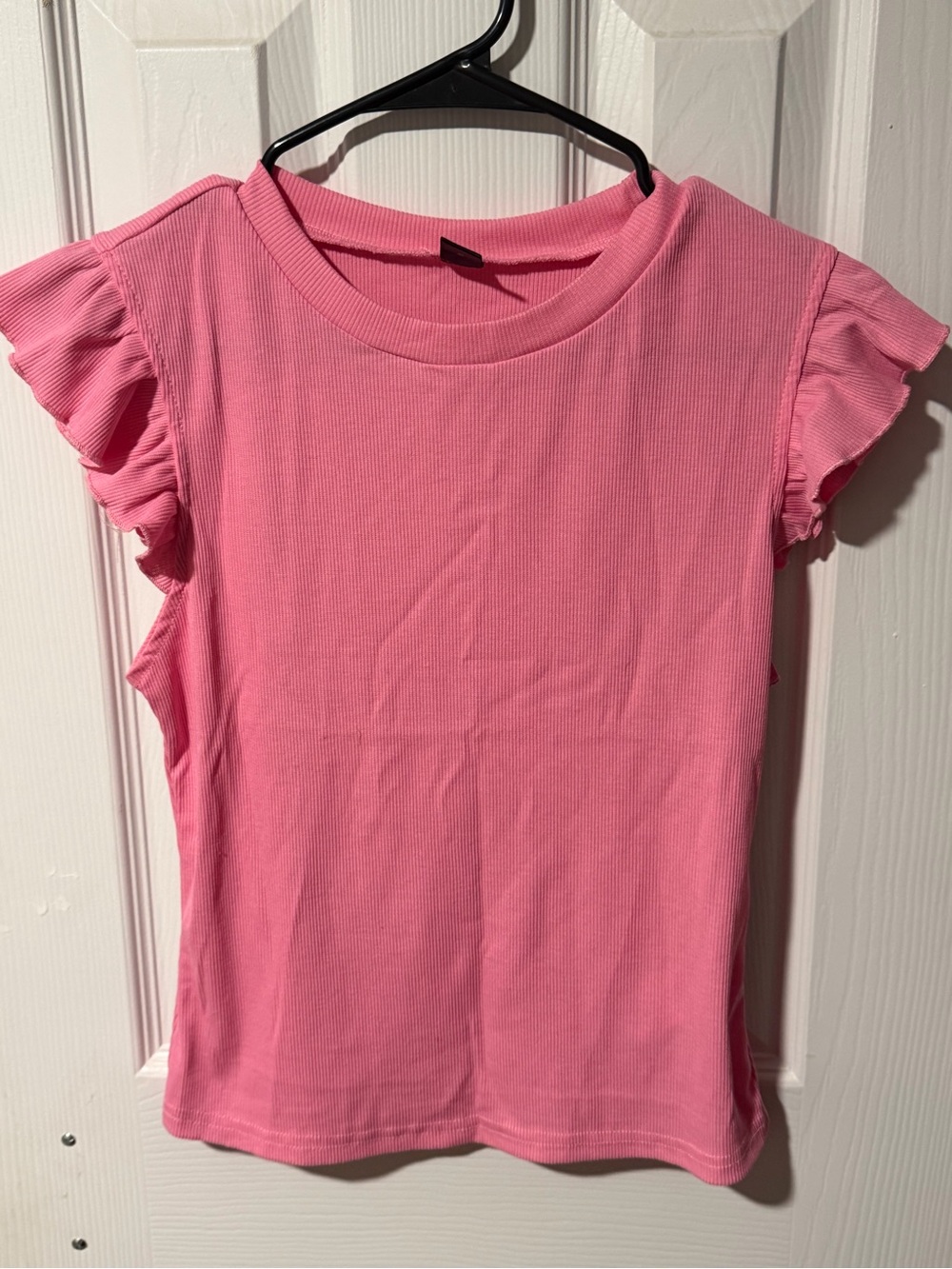 Womens Pink Ruffle Sleeve Tee